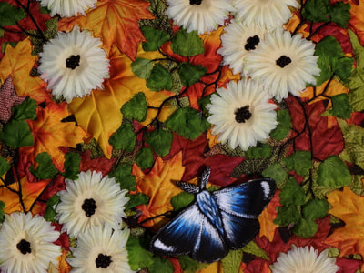 Autumn, Leaves, Color, Flowers, White, Butterfly, Moth, Quilt, Quilting, Art, Artwork, Fiber Art, Acrylic Painting