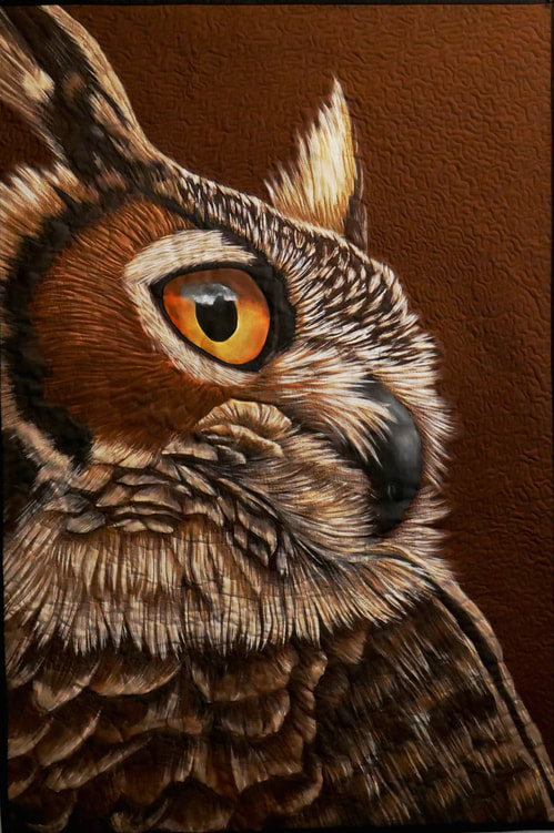 Owl, Great horned owl, birds, bird, birds of prey, nature, quilt, quilts, art quilt