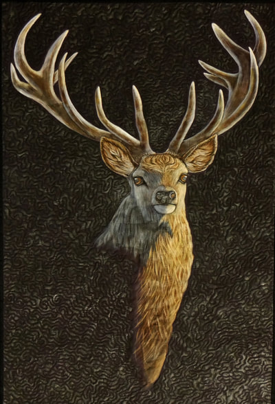 Elk, Buck, Stag, Antlers, Hunting, Quilt, Quilting, Art, Fiber Art, Acrylic Painting, Animal, Black, Brown, Hunter, Big Bucks, Nature, Outdoors, Wildlife