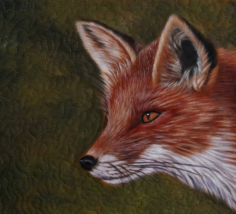 fox, dog, quilt, quilts, art quilt, art